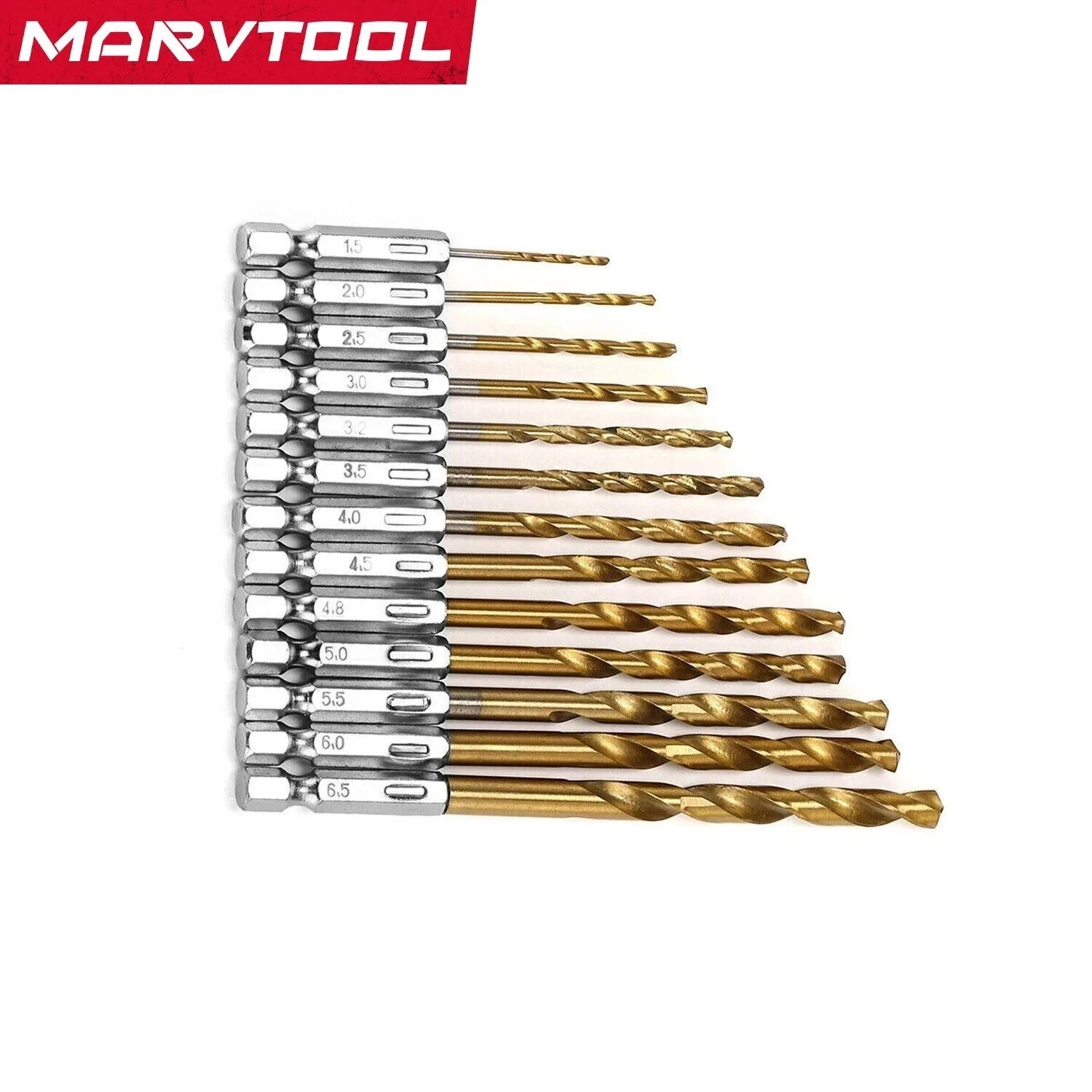 Marvtool Drill Bit 13Pcs HSS Titanium Coated Twist Drill Set Hex Shank 1/4"