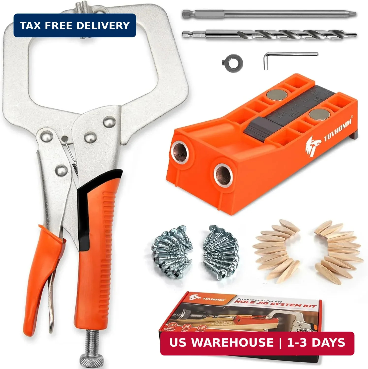 Pocket Hole Jig System Kit, Pocket Screw Jig with 11 Inch Clamp, Square Driver B