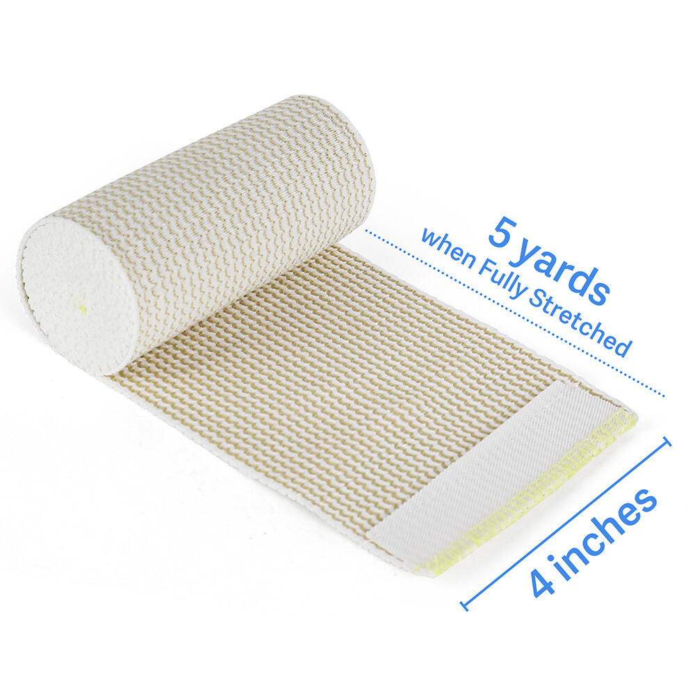 4 Rolls 4" Elastic Bandage Compression Wrap Hook & Loop Self Closure First Aid