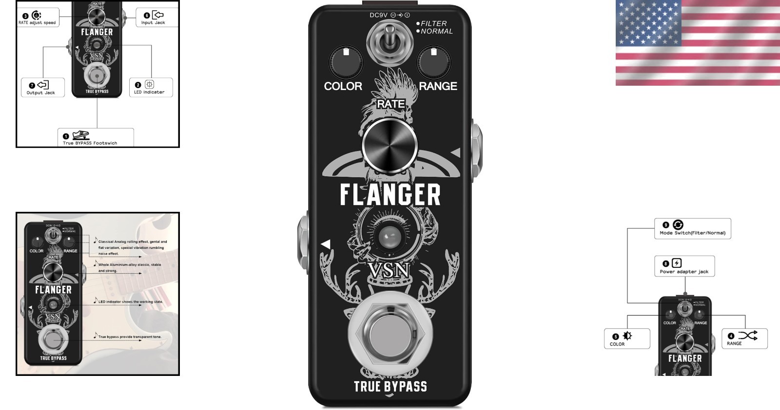 Classic Metallic Flanger Effects Pedal for Guitar - Lightweight, User-Friendly