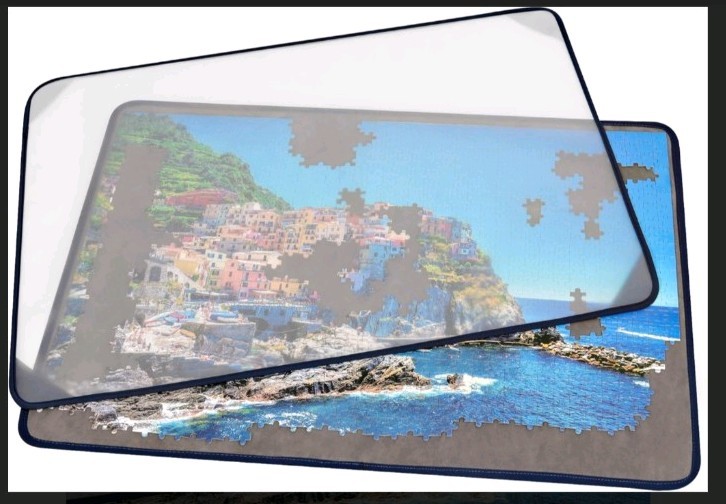 Jigsaw Puzzle Board Portable Mat with Dustproof Cover Up to 1000 Pieces (Gray)