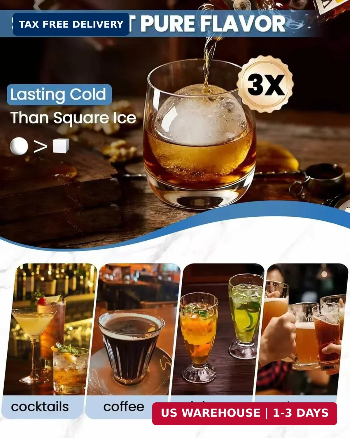 Large Ice Cube Tray for Freezer - 2 Pack Stackable Round Ice Cube Molds Set, Eas
