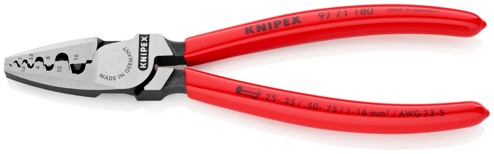 Knipex 97 71 180 Crimping Pliers for end sleeves 16 MM140, Red, Silver