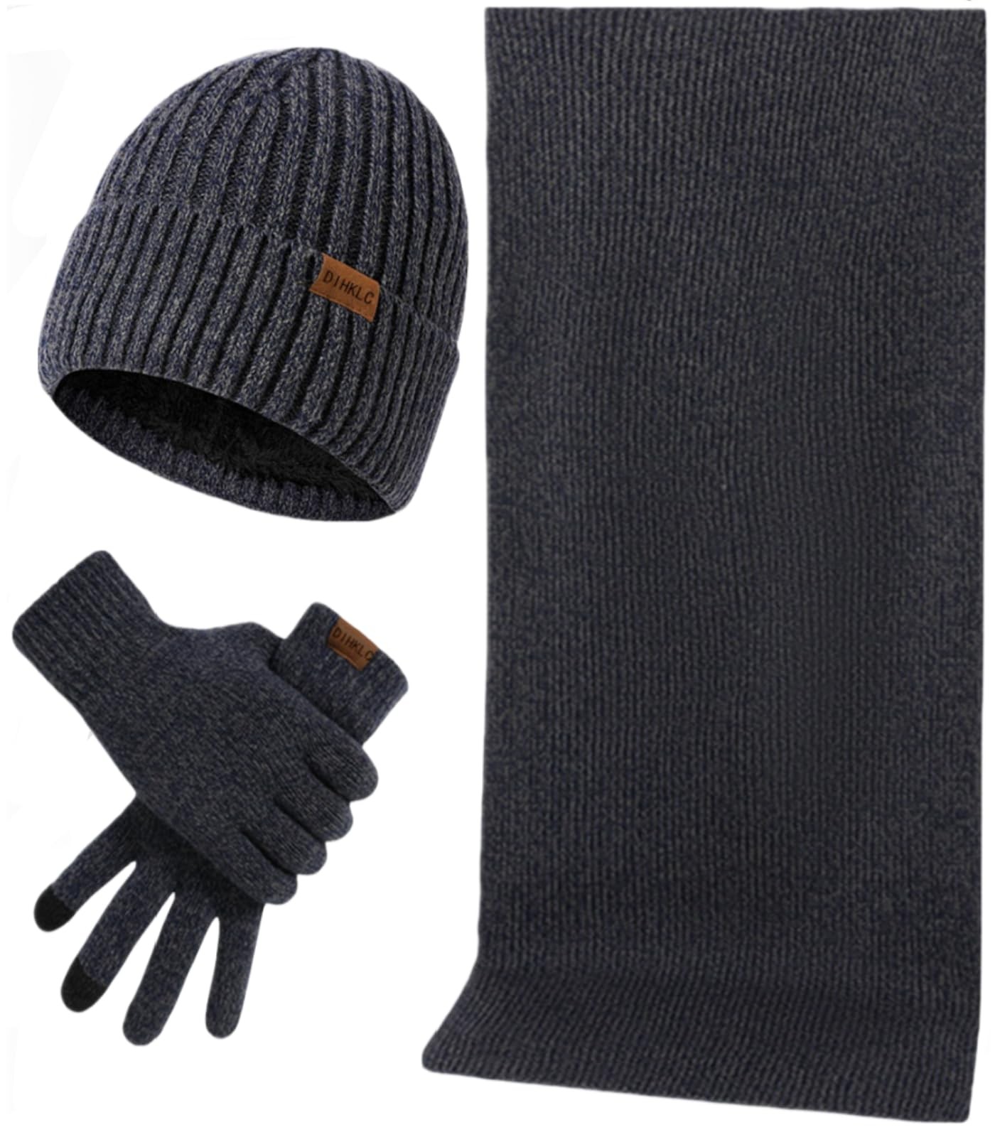 Mens Winter Hat Scarf Glove set for Men 3 Pcs Touchscreen Anti Large, Navy