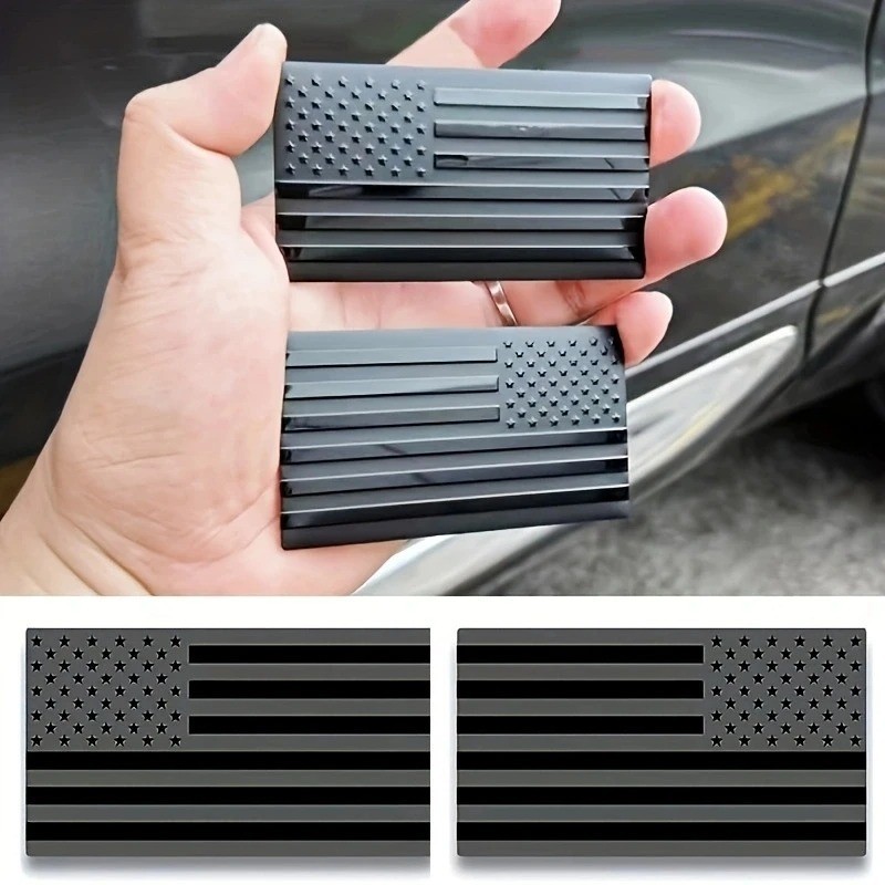 2PCS Matte Black American Flag Car Decal 3D USA Emblem Truck Sticker