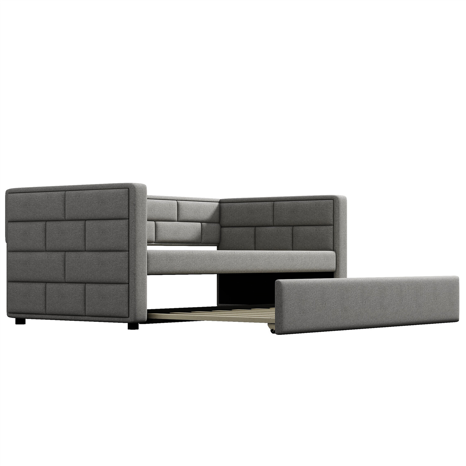Twin Size Daybed w/ Pull Out Trundle Bed Upholstered Bed Frame Sofa Bed Gray US