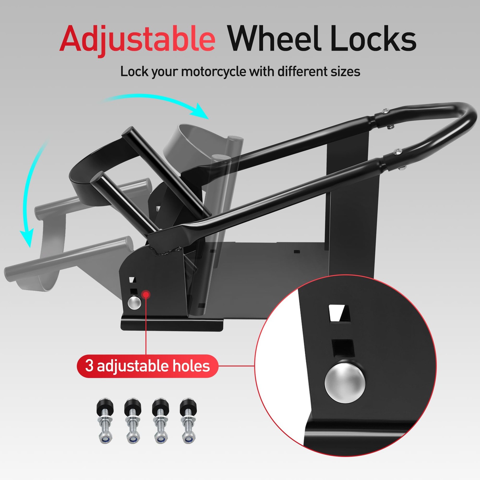 Motorcycle Tire Wheel Chock Adjustable Removable Cradle Heavy Duty Stand
