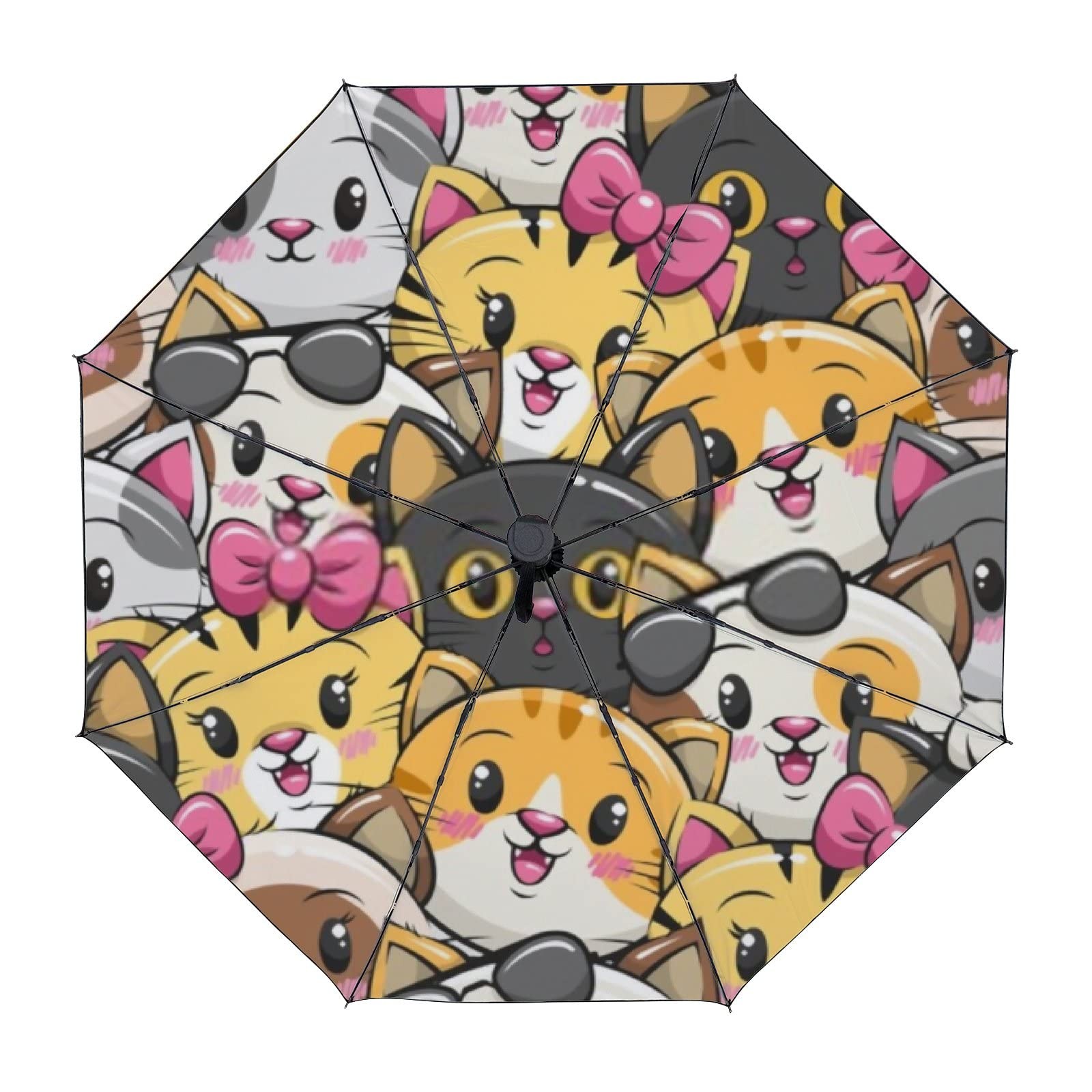 Light Mini Travel Umbrella Compact Windproof One size, Cartoon Cat Family
