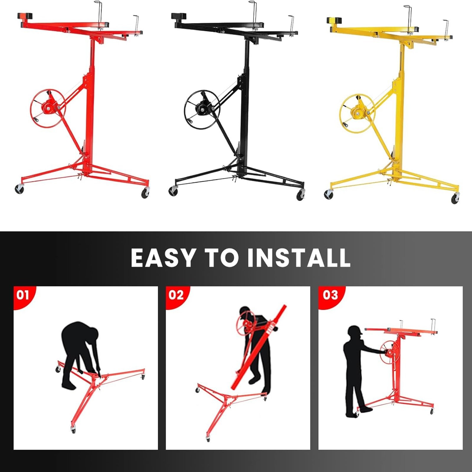 11FT Drywall Lift Panel Hoist Sheetrock Plasterboard Jack Lifter 150LB Yellow