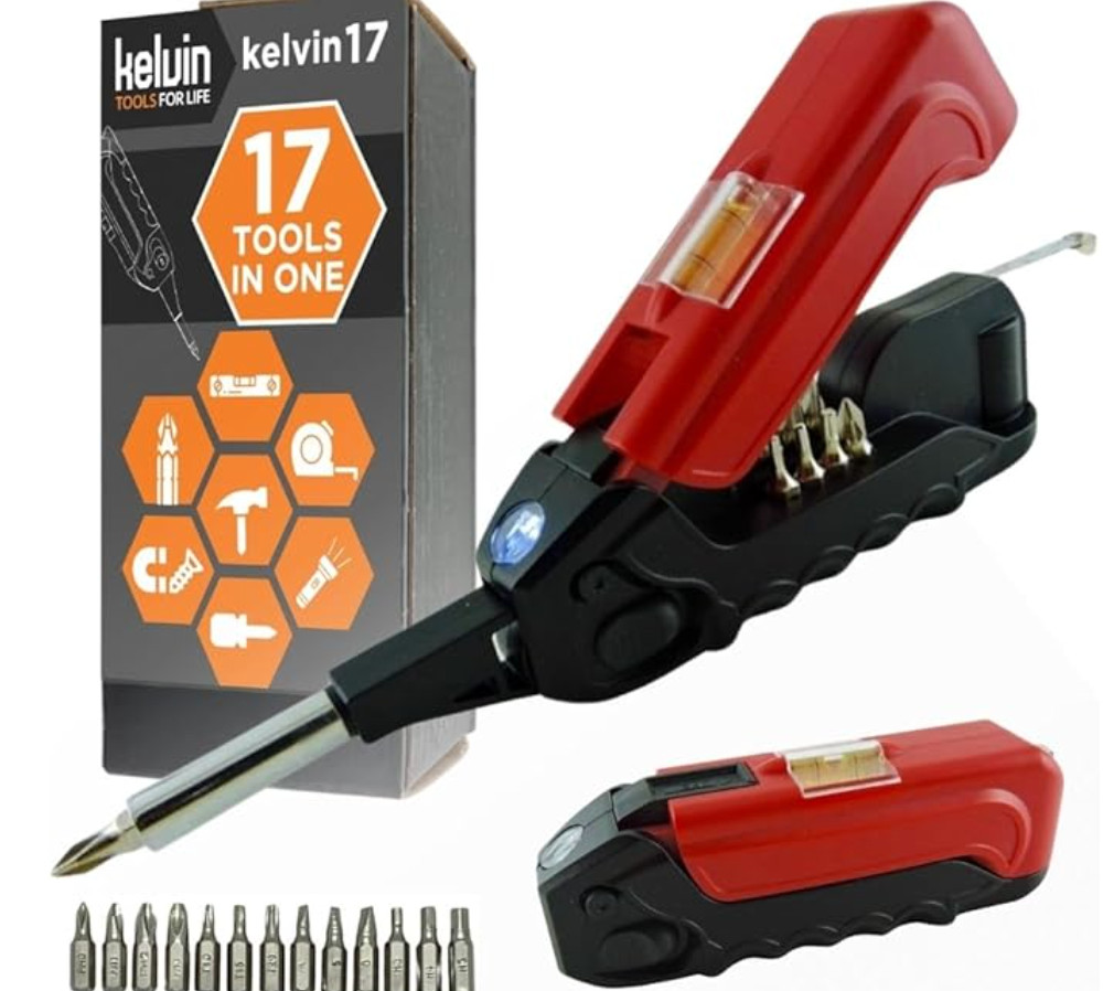 Kelvin Tools Kelvin 17 - The Everyday Multi-Tool with Flashlight, Red/Black