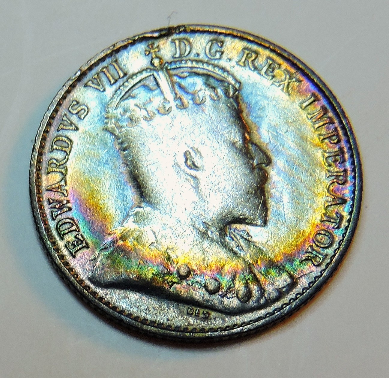 1907 Canada Silver 5 Cents Rainbow Album Toning
