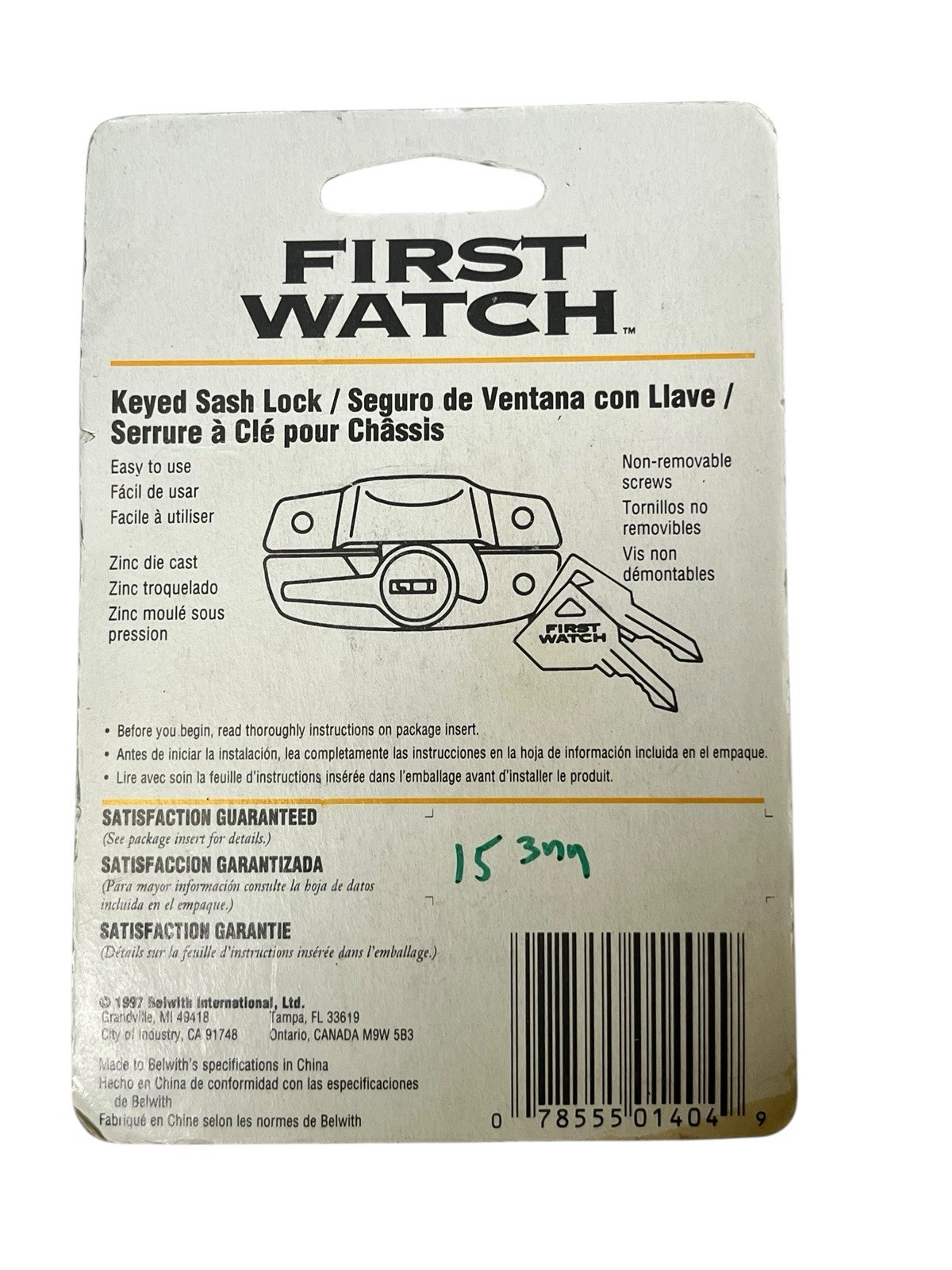 First Watch Keyed White Sliding Window Steel Lock Security Hardware 1997 NOS