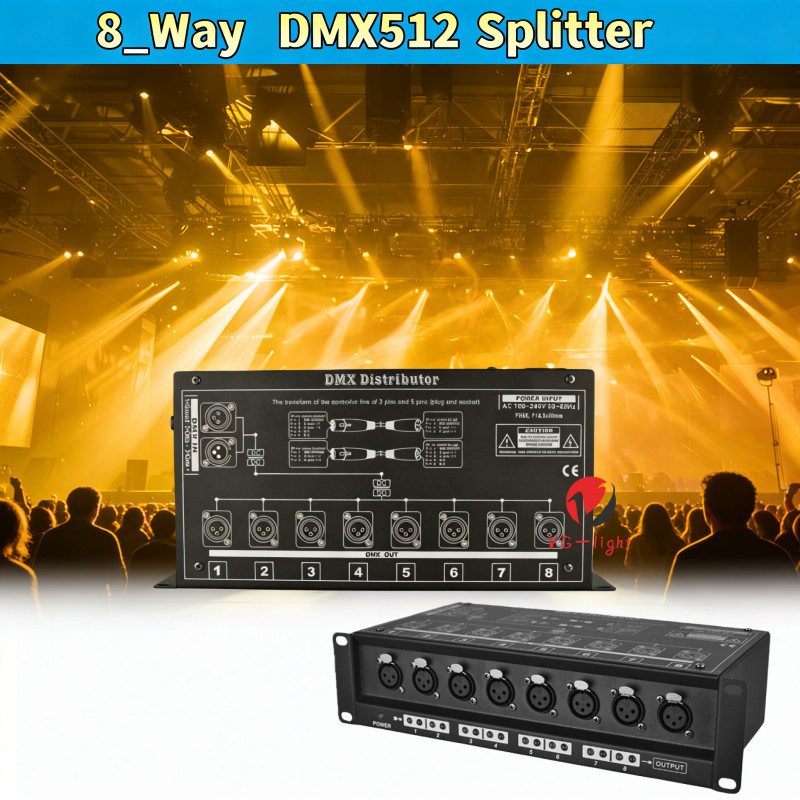 8 Channel DMX512 Distributor Signal Amplifier Manual Switch Stage Light Splitter