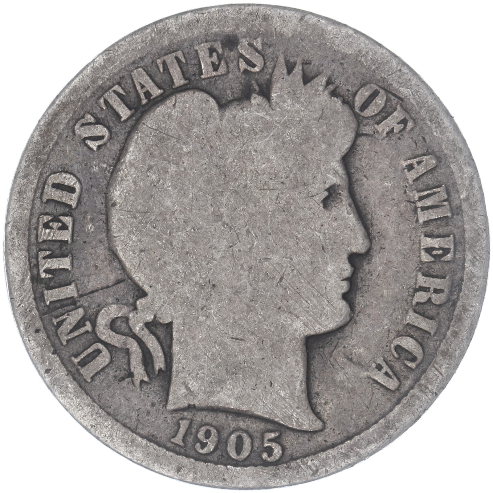 1905 (P) Barber Dime 90% Silver About Good AG See Pics N541