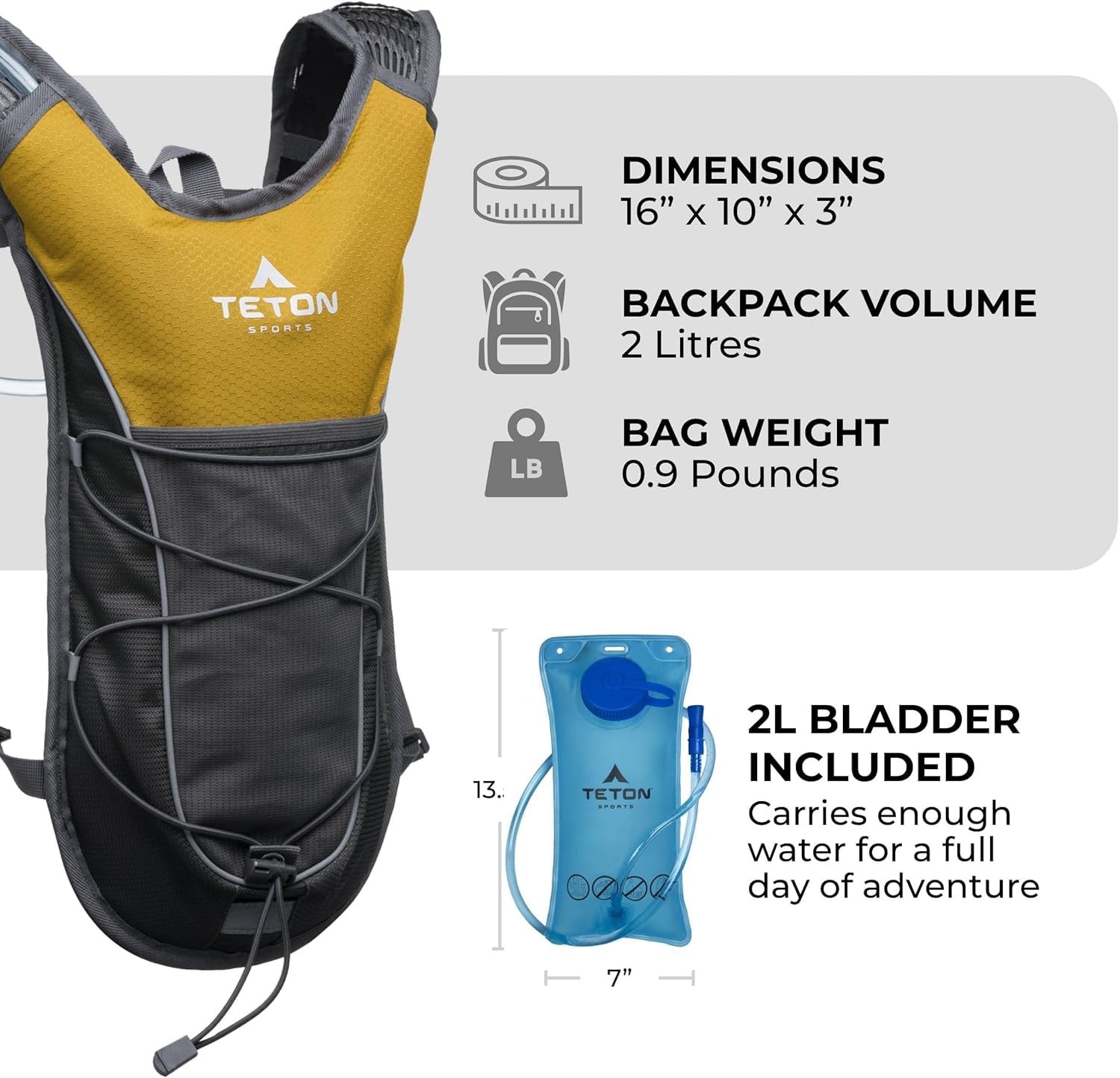 2L Lightweight Black Water Resistant Hydration Backpack for Hiking Backpacking