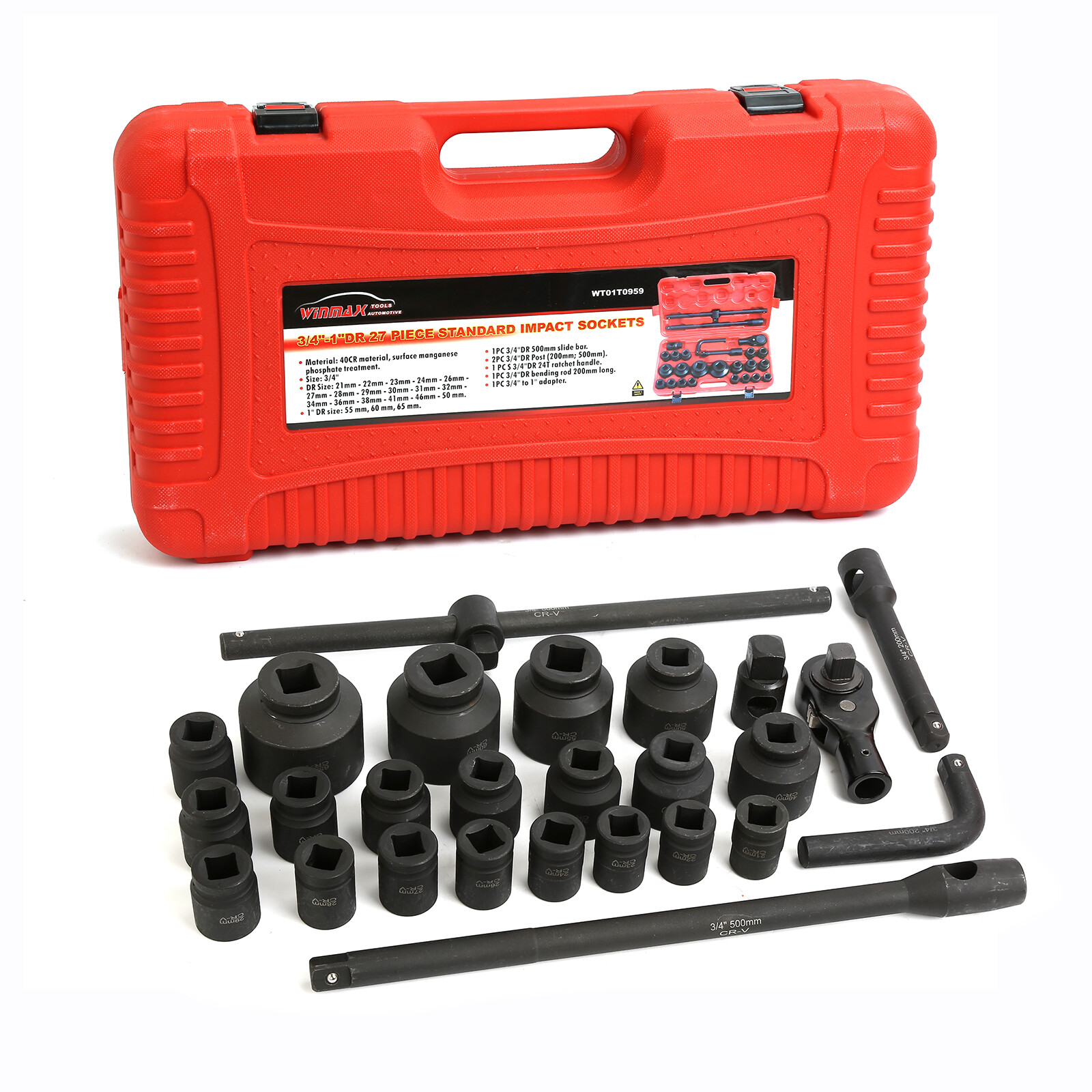 3/4" Dr Metric Impact Socket Set 21mm to 65mm 27PC Shallow Assortment Socket Set