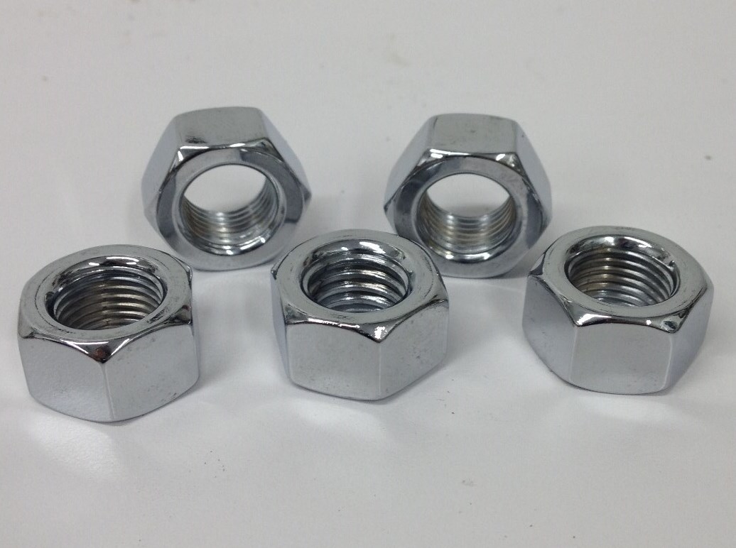 5 CHROME PLATED STEEL HEX NUTS 1/2"-13