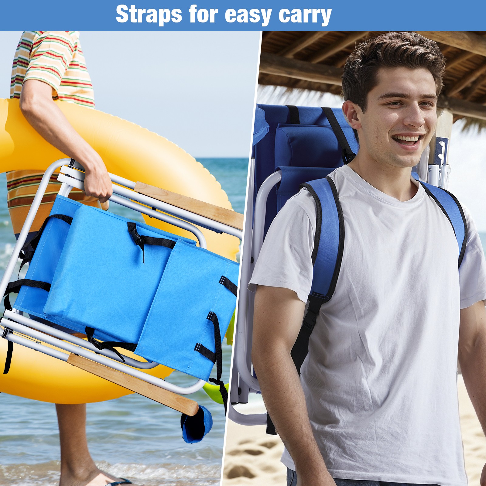 Backpack Beach Chair Folding Portable Chair Blue Solid Construction Color Blue