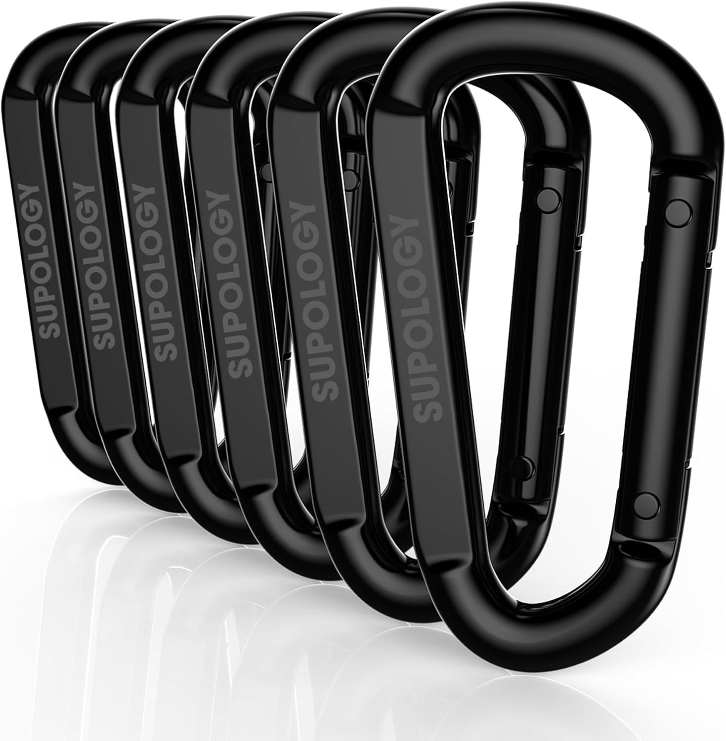 Heavy Duty Carabiner Clip, Steel Carabiners 1100lbs 3" D Shaped Spring Black