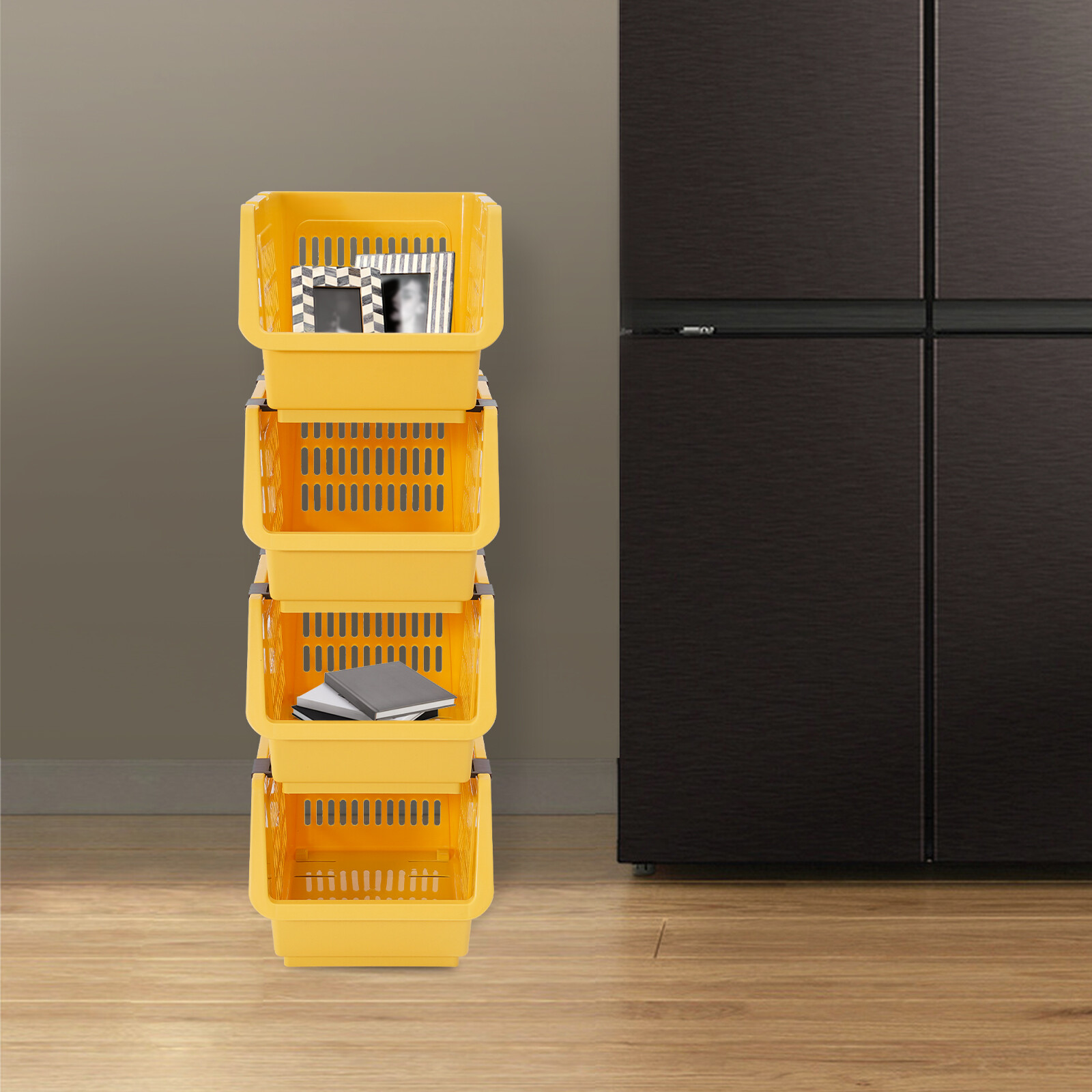 4 PCS Stacking Storage Baskets, Stackable Organizer Baskets, Storage Bin