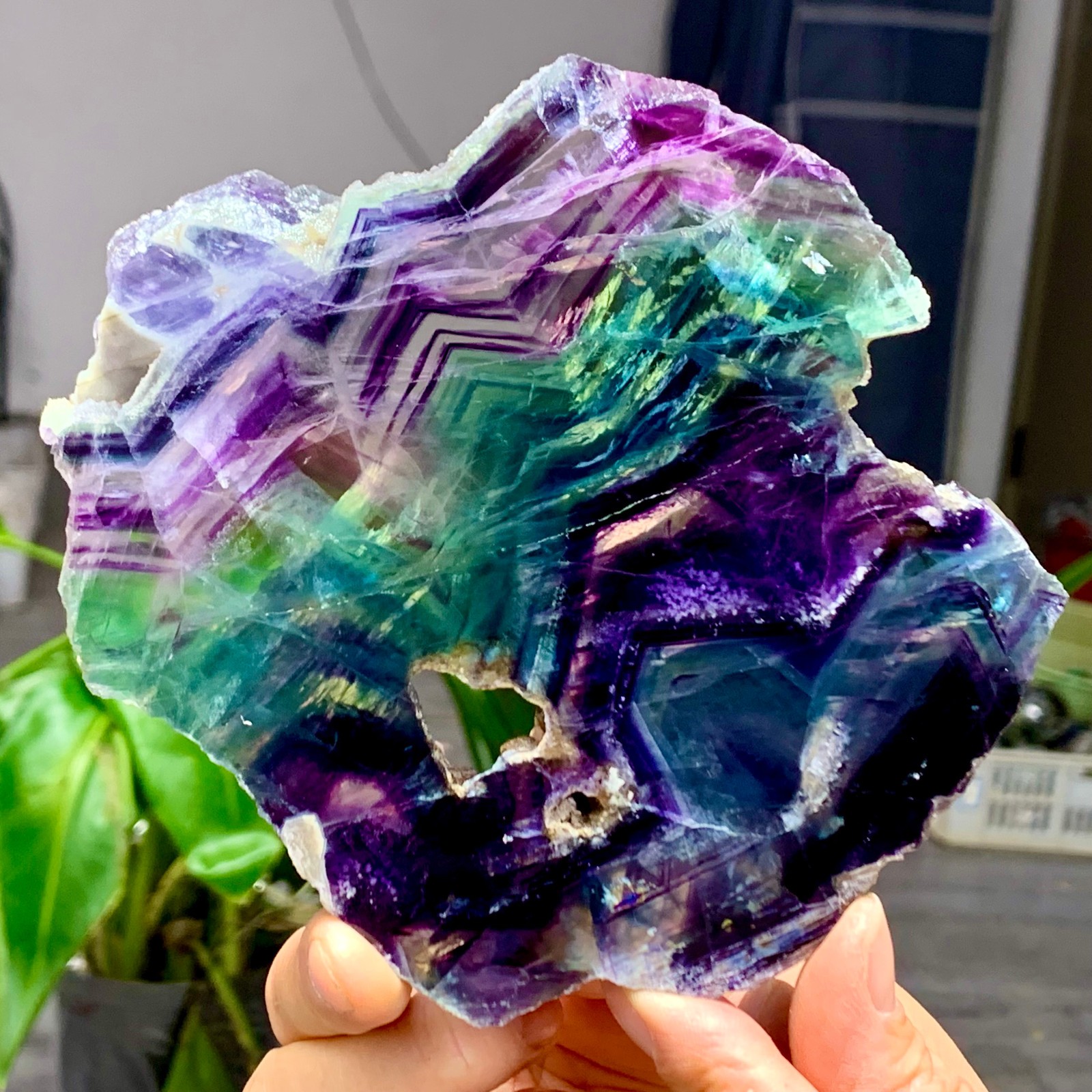 328G Natural beautiful Rainbow Fluorite Crystal Rough slices stone specimens