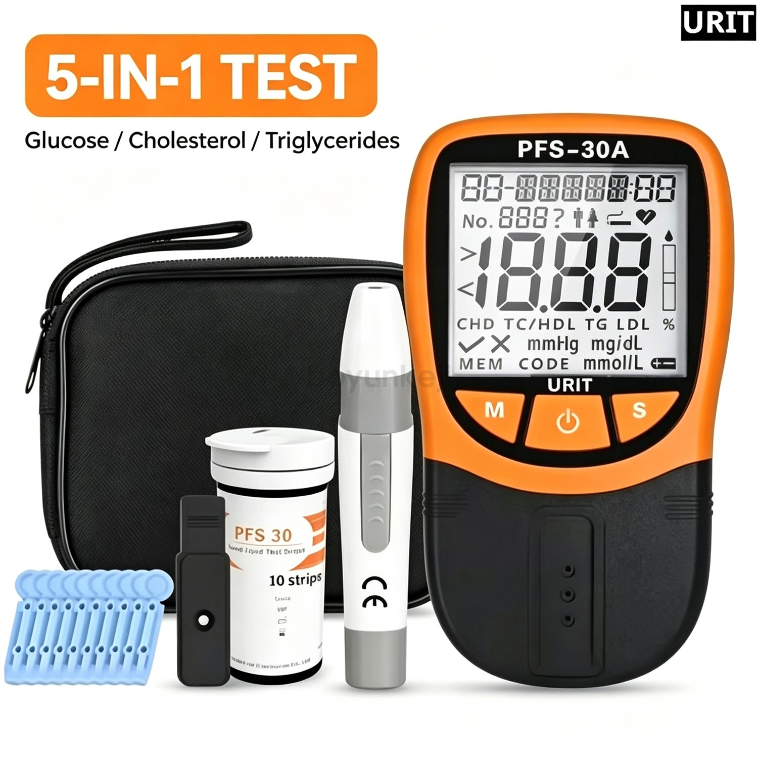 5 In1 Blood Lipid Meter Analyzer Cholesterol Triglycerid With 10pcs Strips Home