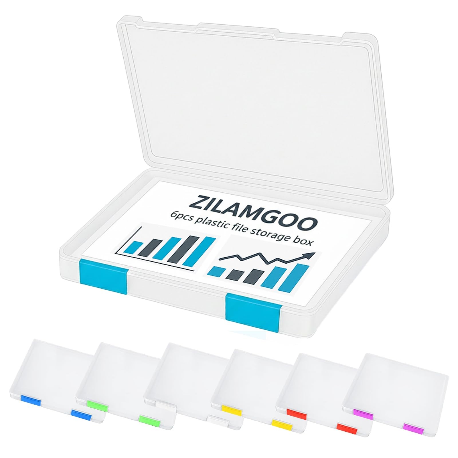 ZILAMGOO 6-Pack Clear Plastic A4 Document Storage Boxes with Snap Latches