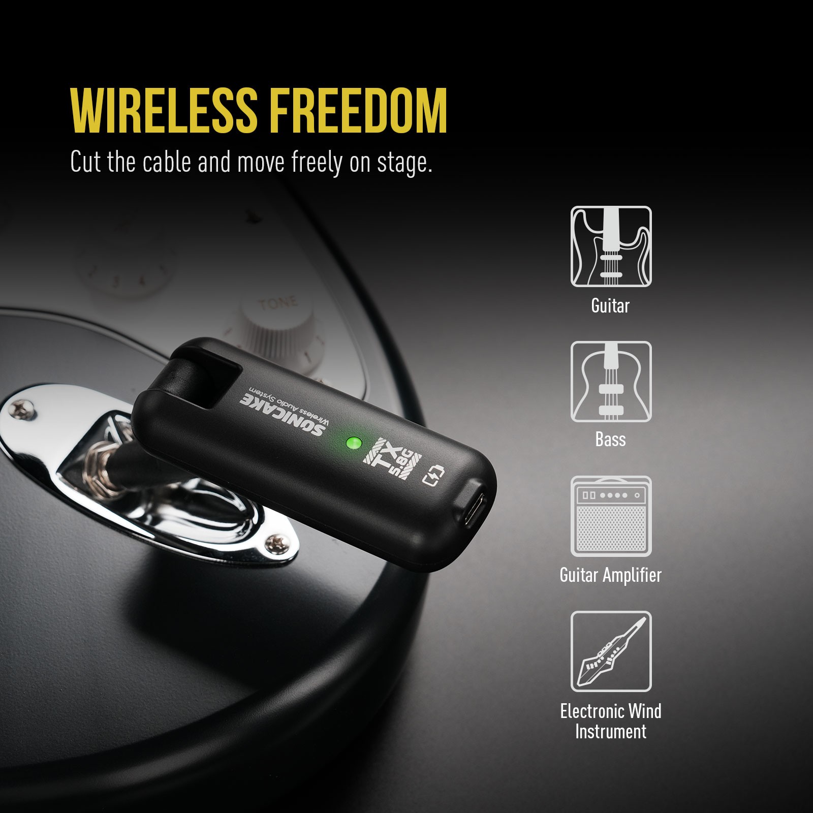 SONICAKE 5.8GHz Low‑Latency Wireless Guitar System Transmitter & Receiver