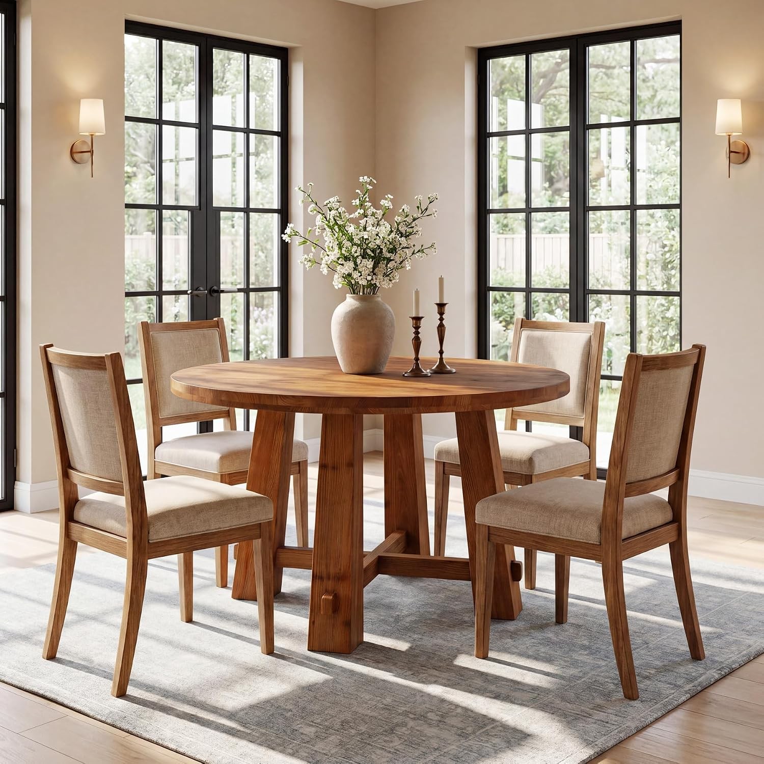 39.4" Solid Wood Round Dining Table Modern Small Kitchen Table for 2-4 People