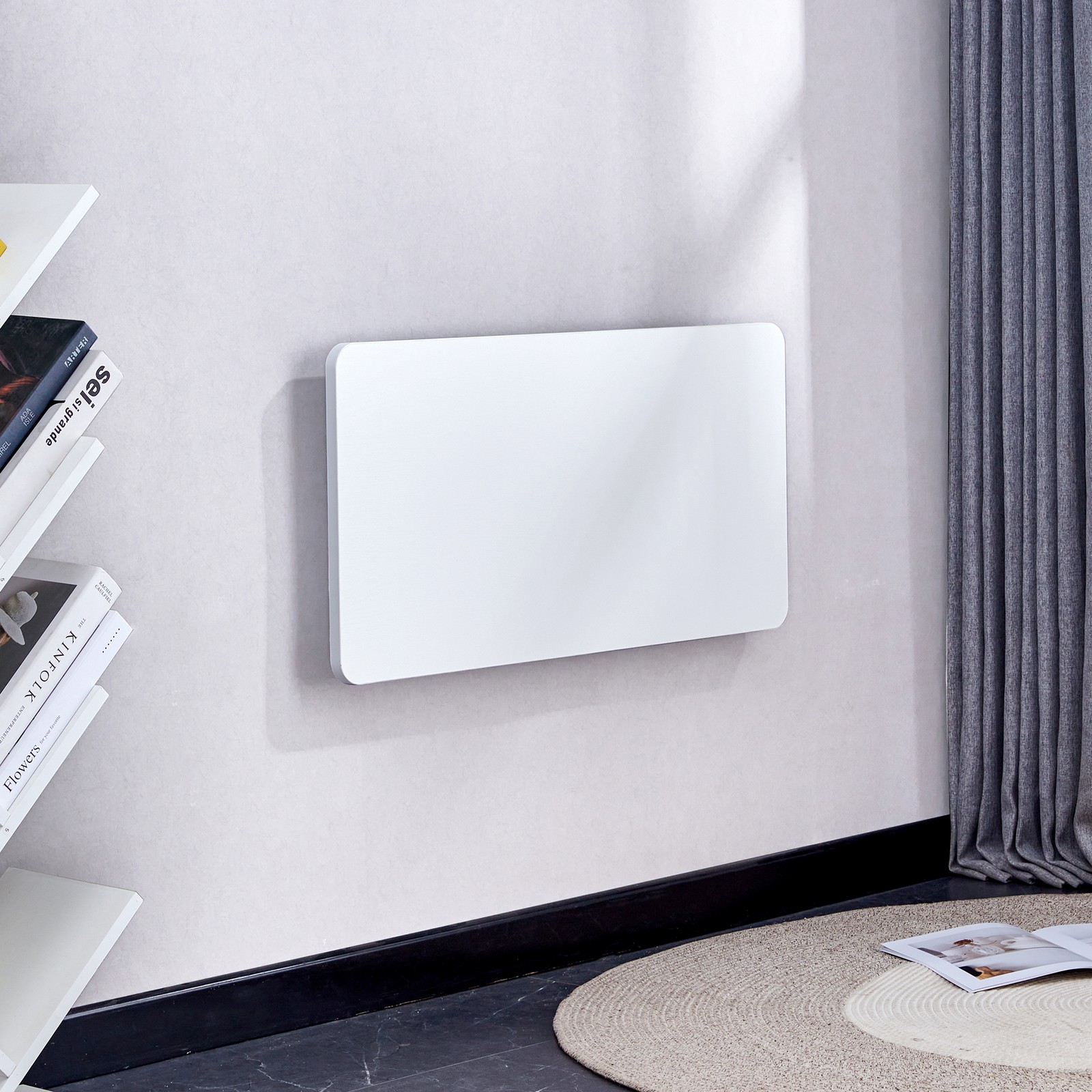 Wall Mounted Folding Table, White Solid Wood, 31.4" x 15.7"