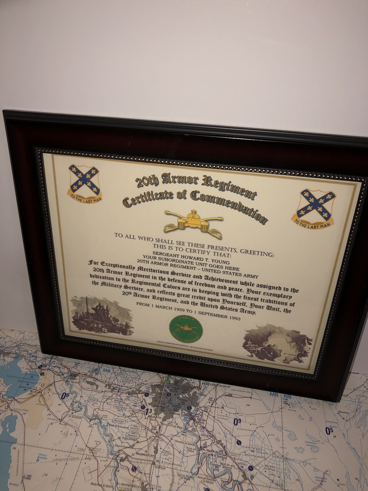 20TH ARMORED REGIMENT / COMMEMORATIVE - CERTIFICATE OF COMMENDATION