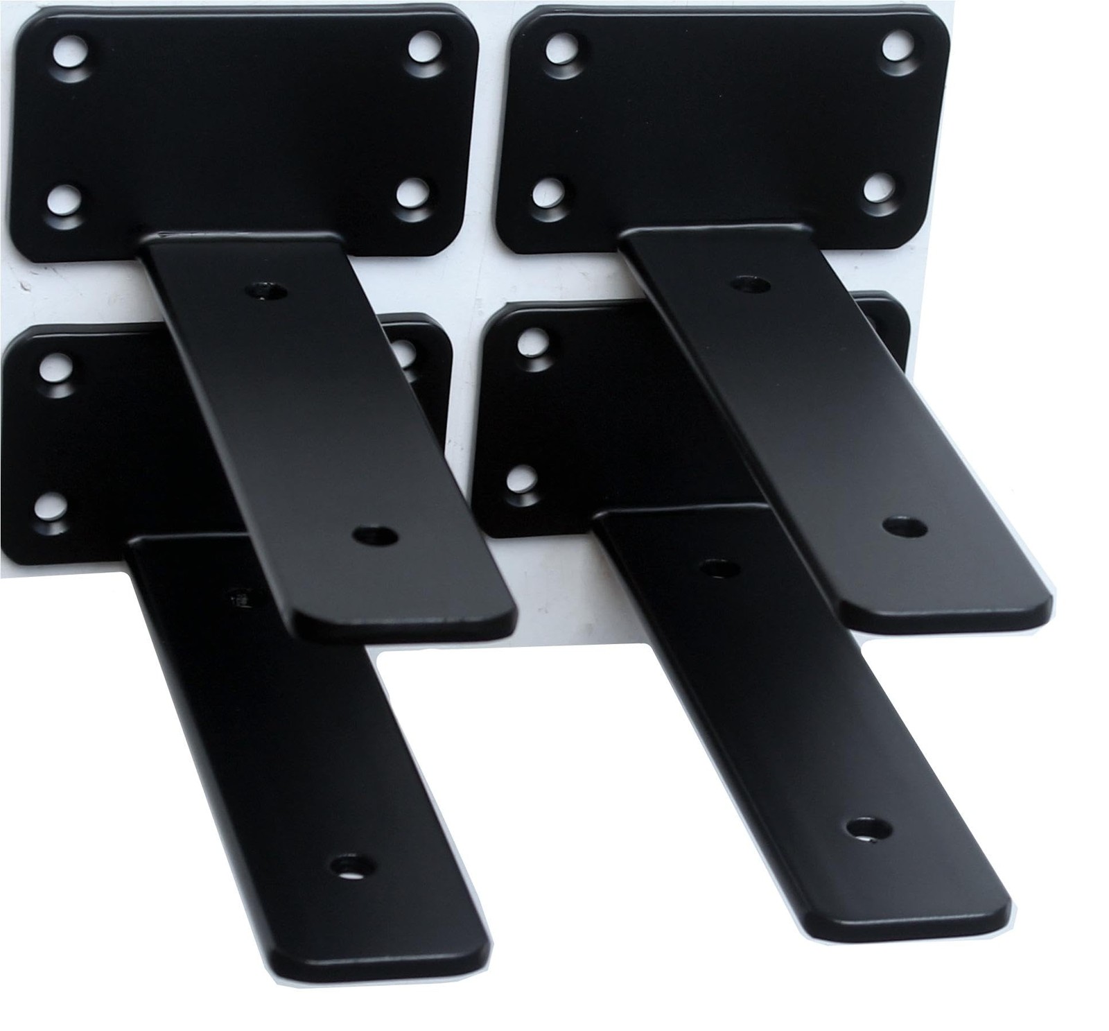 4 PCS 5 Inch Black Hidden L Shelf Bracket 1/5 Inch Thick Iron Floating Metal