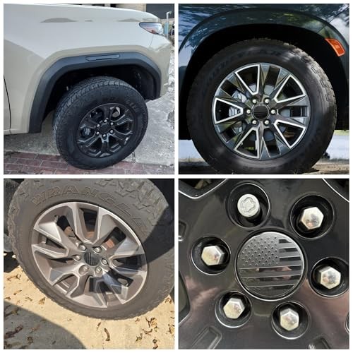 4PCS Set Custom 3 1/4" 83mm Hubcaps with Black US Flag for Chevy Tahoe