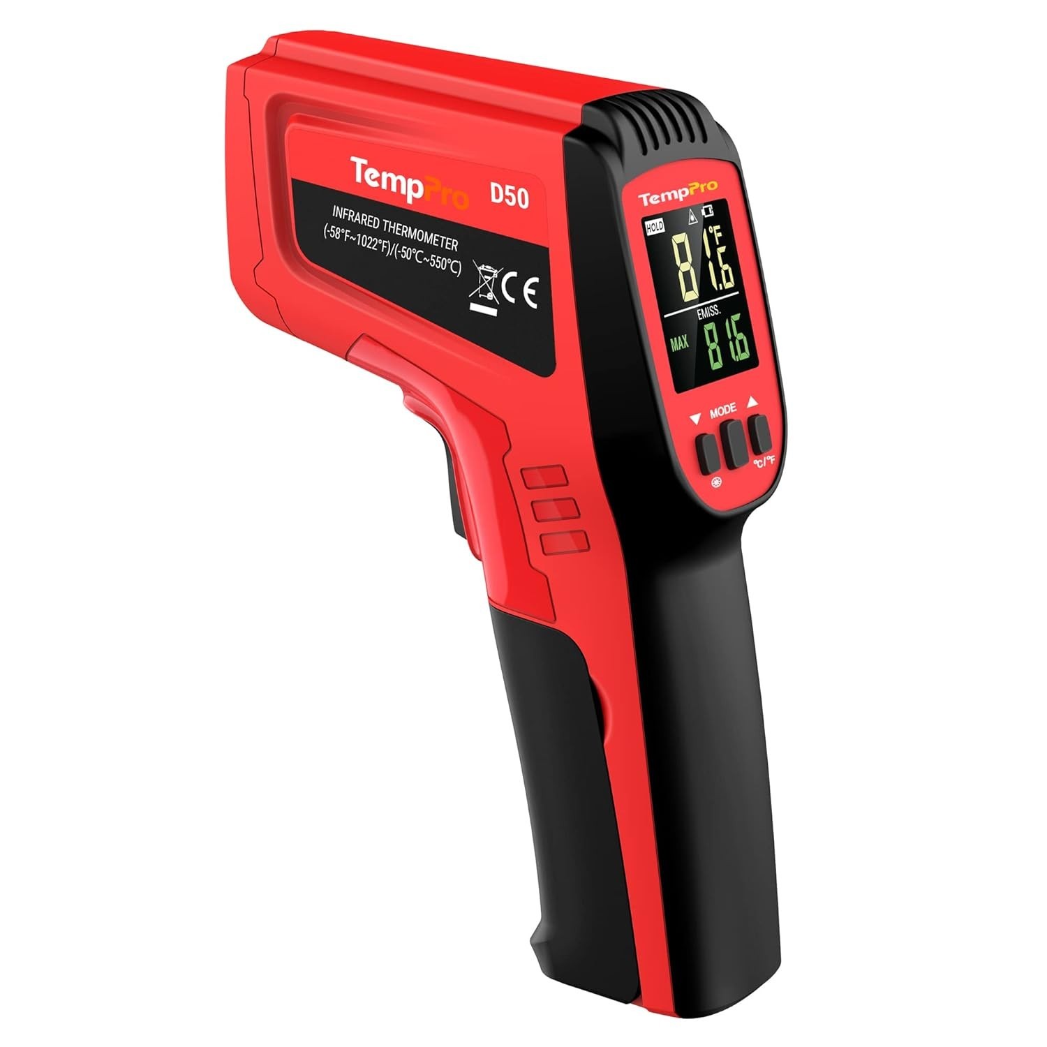 D50 Dual Laser Infrared Thermometer Gun for Cooking with Adjustable Emissivity &