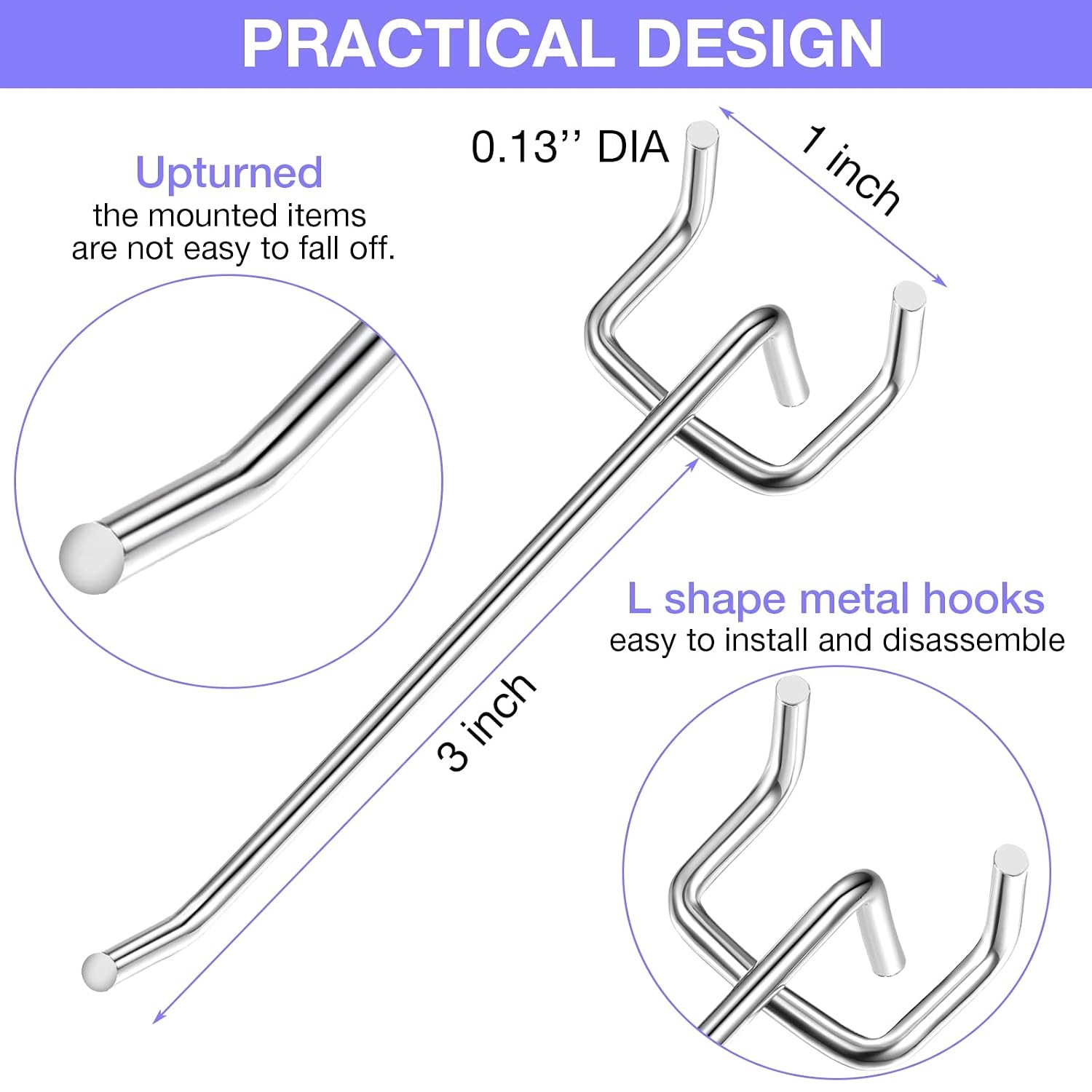 150 Pack Pegboard Hooks 3 Inch Metal Display Hooks Suitable 1/8 Pegboard