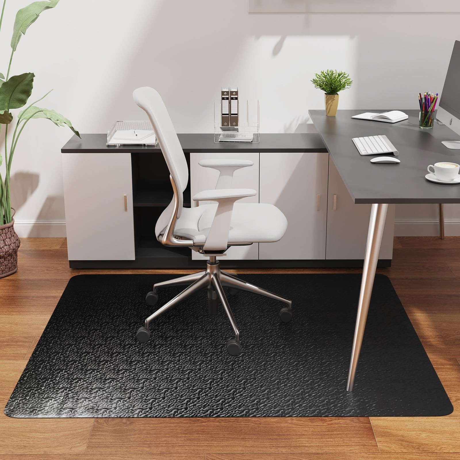 Office Chair Mat for Hardwood Floor, 30"x48" Large Black PVC Computer Desk Ch...