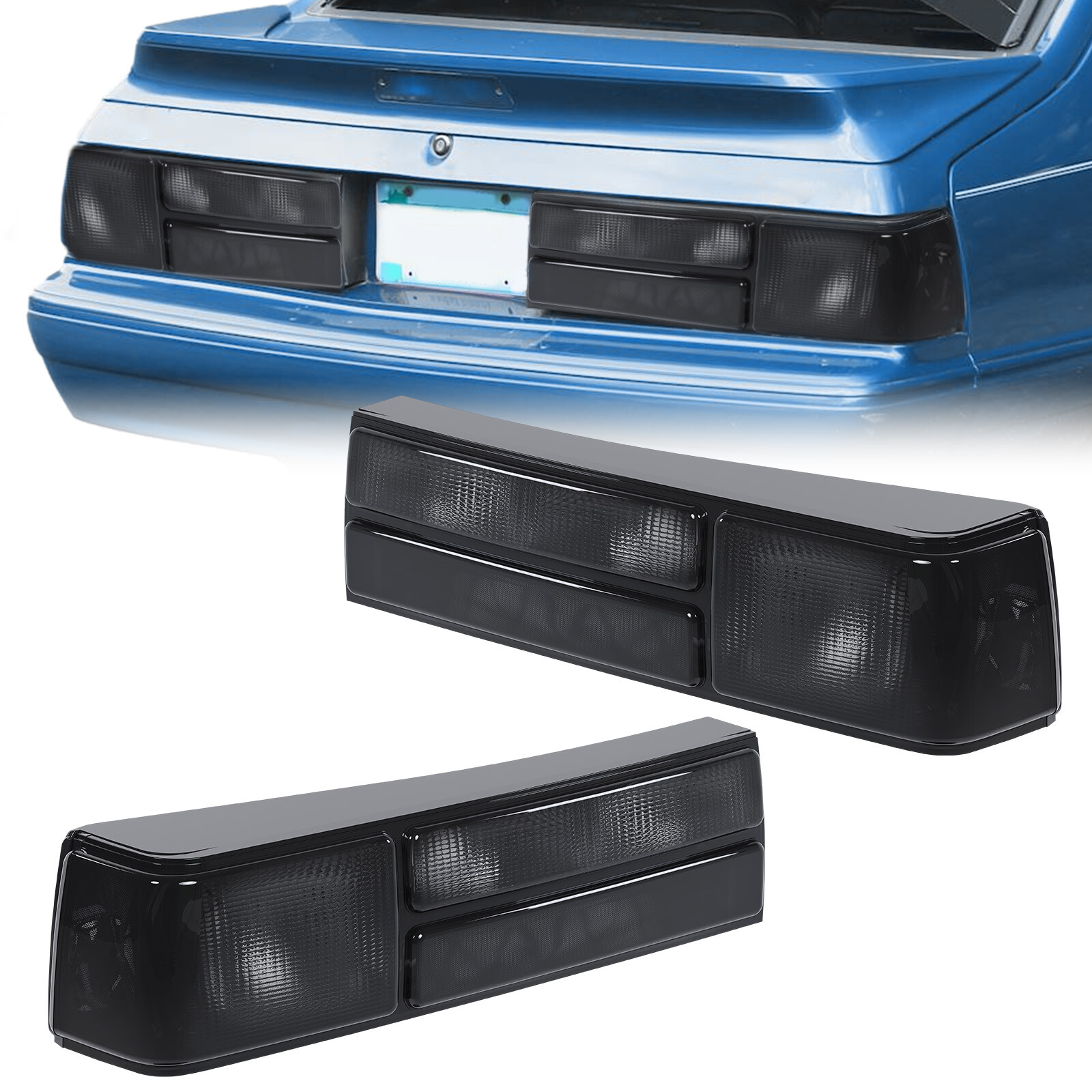 Tail Lights Brake Lamps Pair Smoked W/Bulbs For 1987-1993 Ford Mustang DOT/SAE