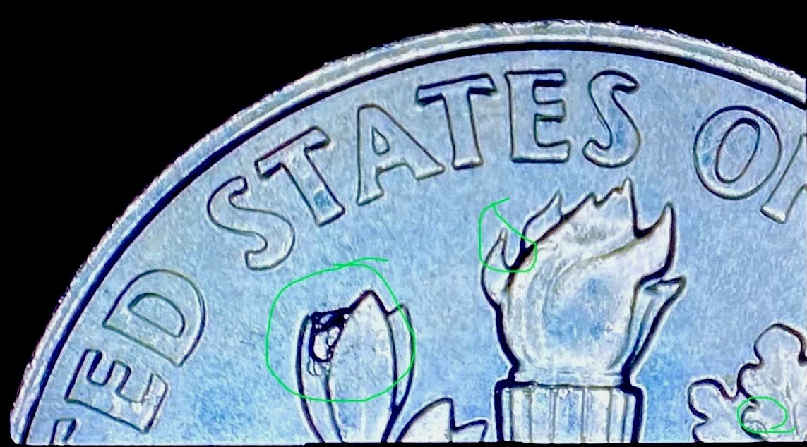 Lot Of (2 ) 2023 Dime Multiple Errors Die Chips And Die Cracks And Doubling