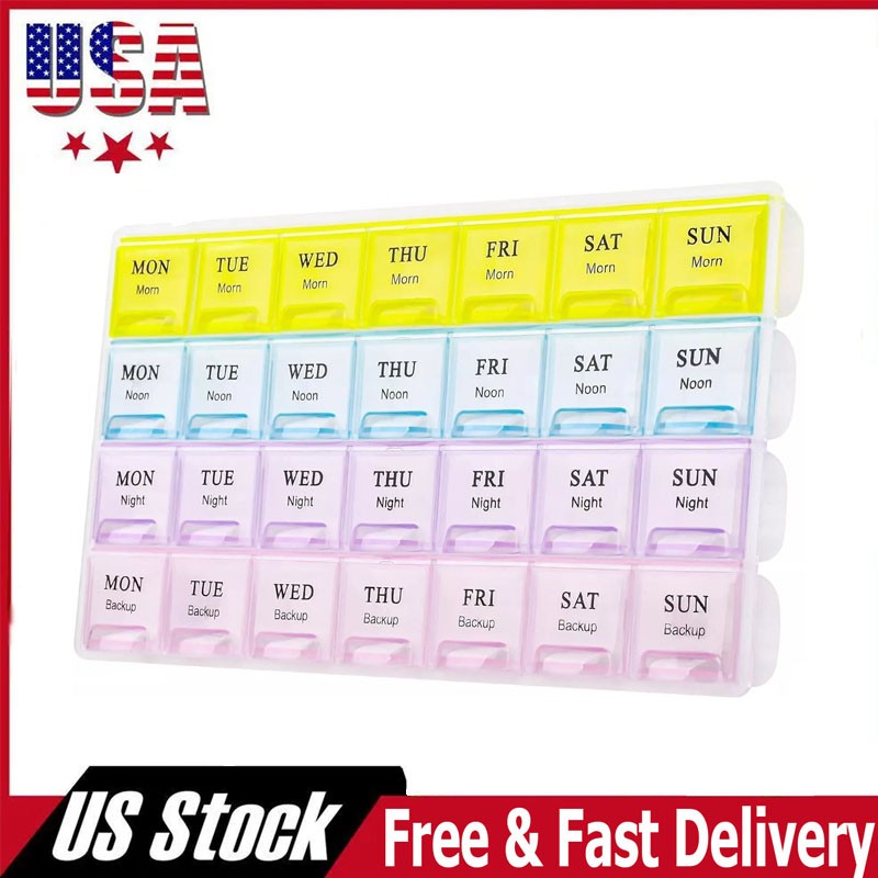 Fits Vitamins Large Weekly Pill Organizer Medicine Cases Boxs 2 Times A Day NEW