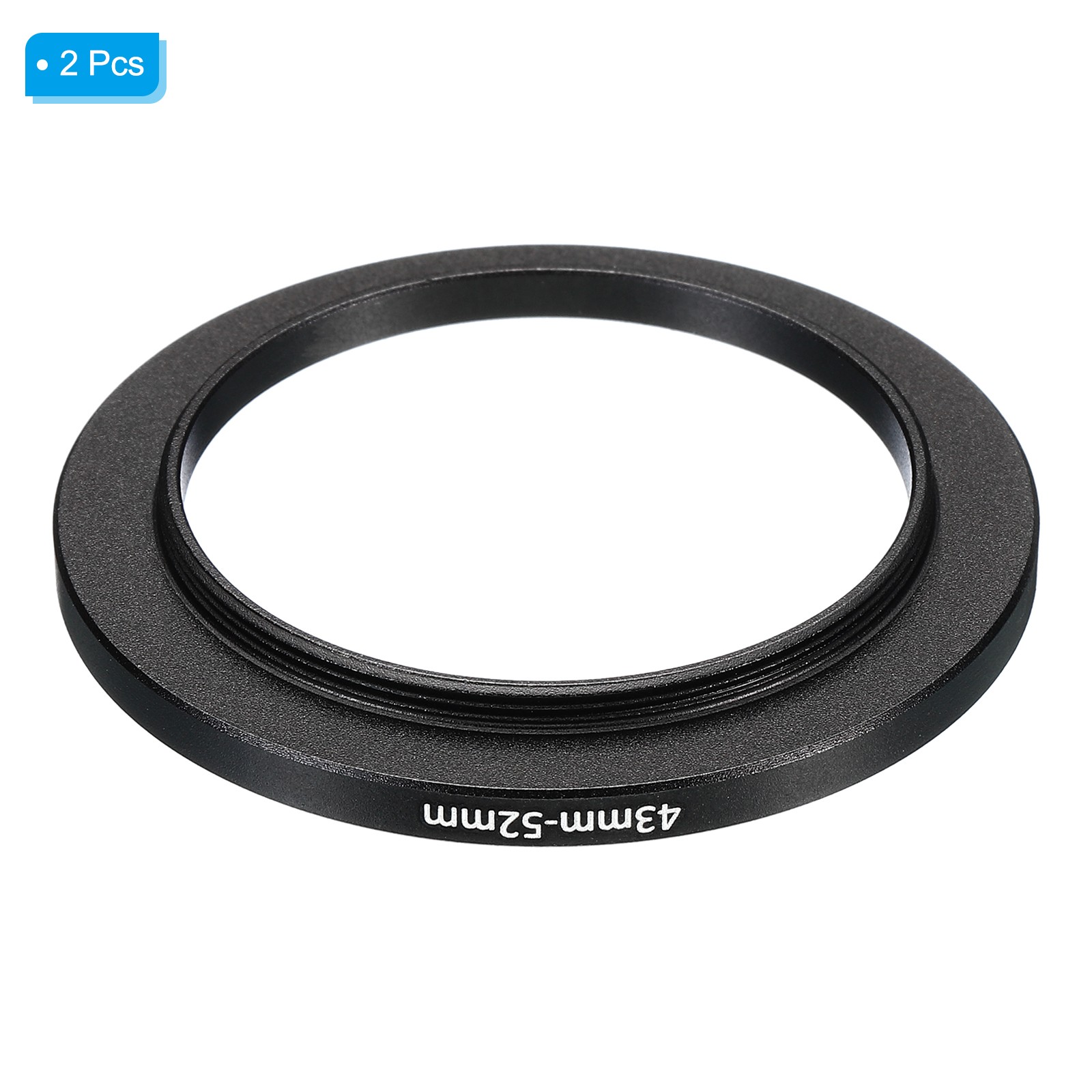 2Pack 43mm-52mm Metal Step Up Ring Camera Lens Filter Adapter Ring Black