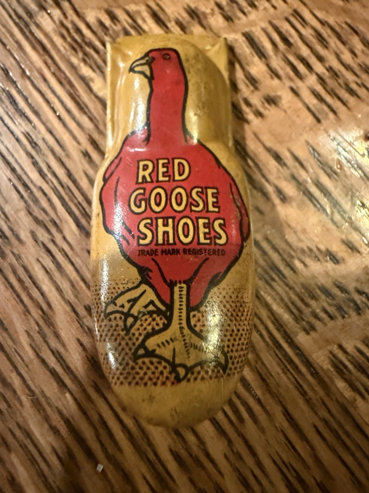 Red Goose Shoes Tin Litho Toy Clicker Lithograph Made in USA Trenton, NJ - Works