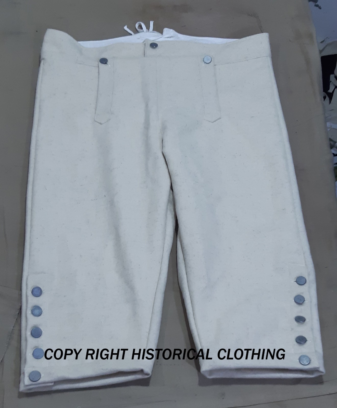 18th Century Revolutionary War Off-white Wool Breeches