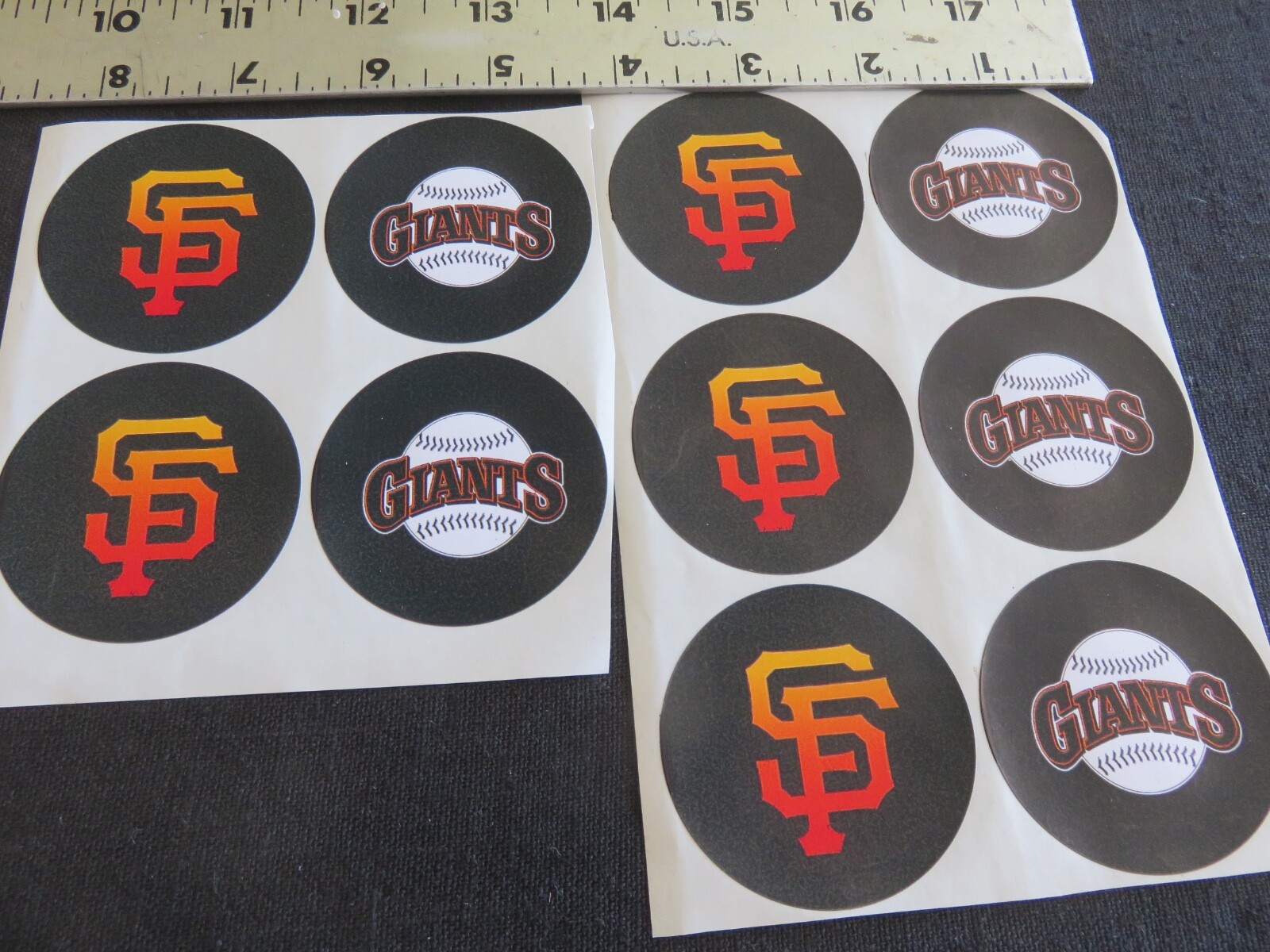 SAN FRANCISCO GIANTS 10 ROUND STICKERS. SF AND BALL LOGOS...10 STICKERS...