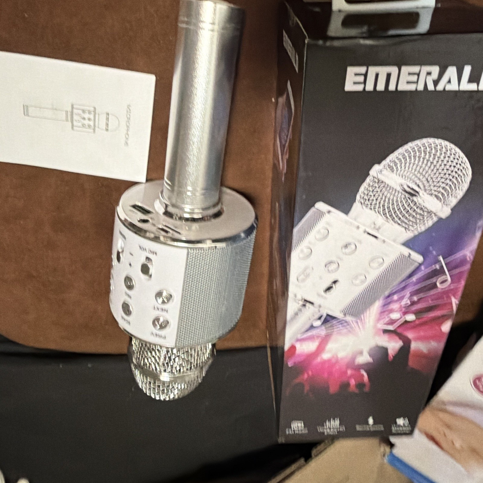 EMERALD Bluetooth Karaoke Microphone Rechargeable Wireless Speaker Echo Silver