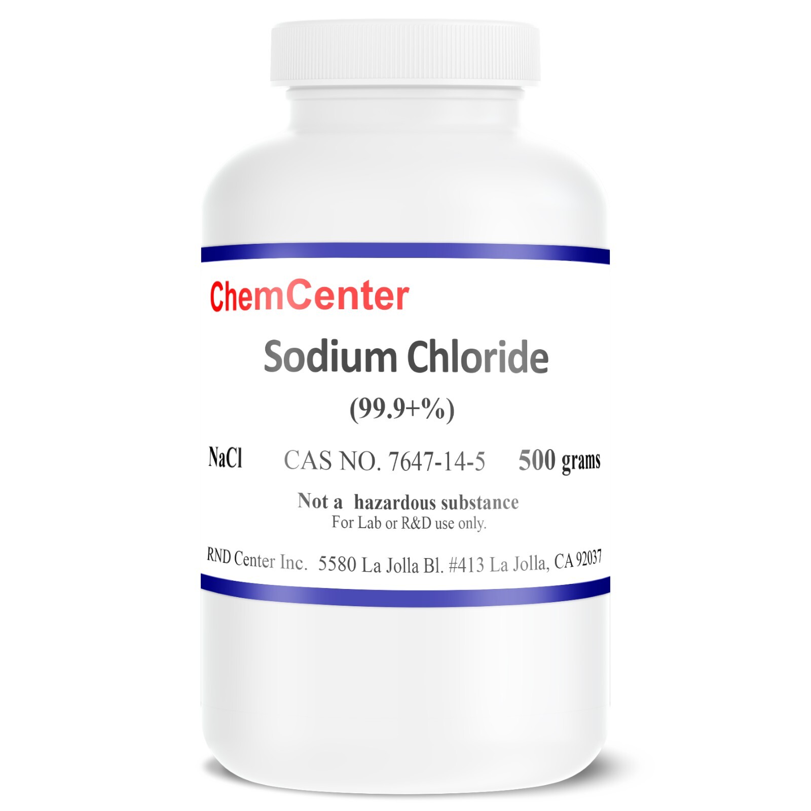 Sodium Chloride (Salt), Reagent Crystals, 99.9% min., 1 kg (2 X 500 grams)
