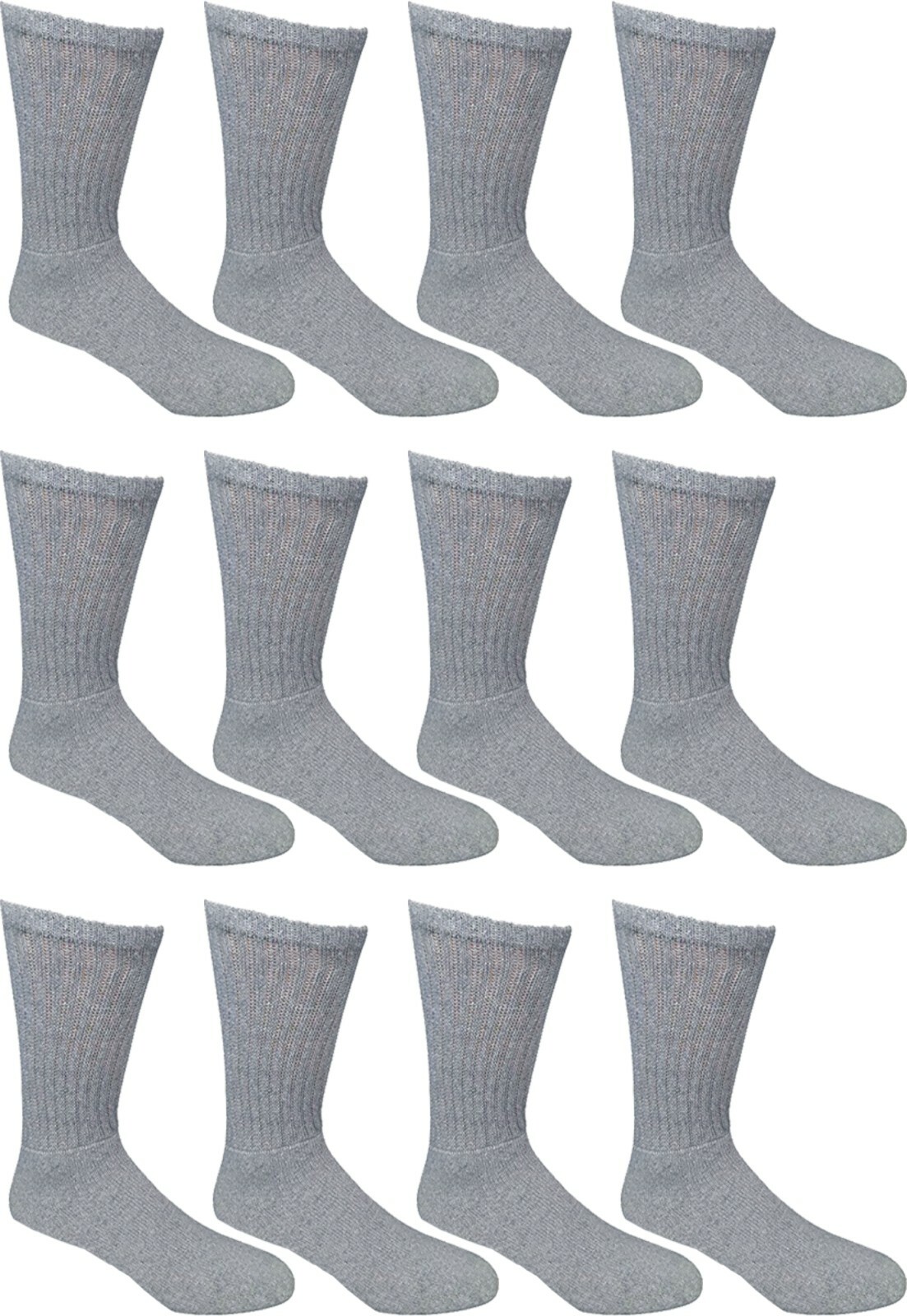 12 Pairs Men's Plain Grey Sports Athletic Cotton Crew Socks Size 10-13 USA