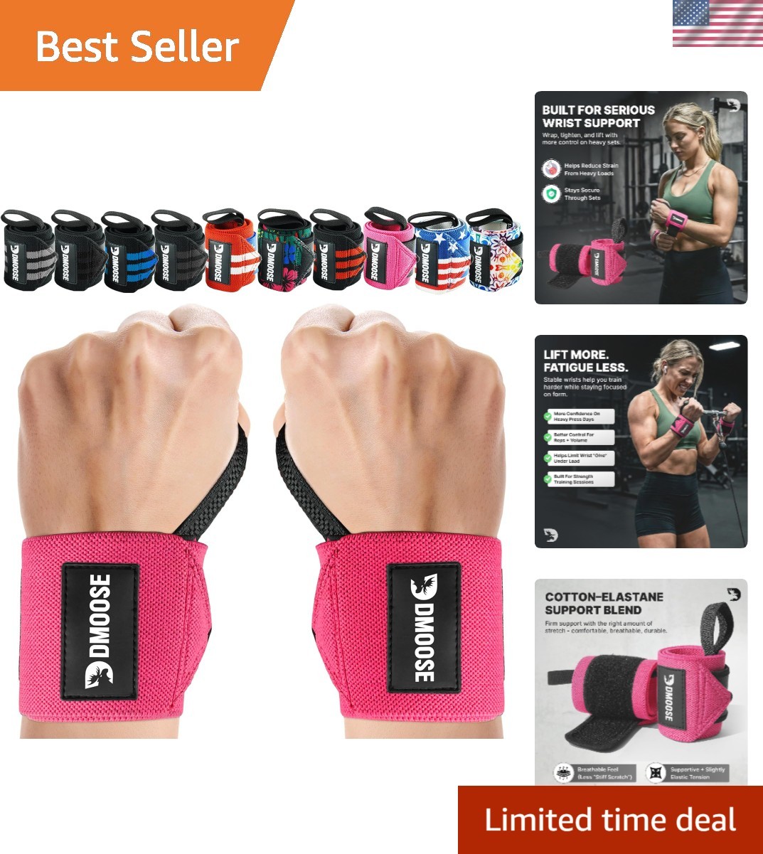 USPA Approved 18'' Weightlifting Wrist Wraps - Durable Support for Men & Women