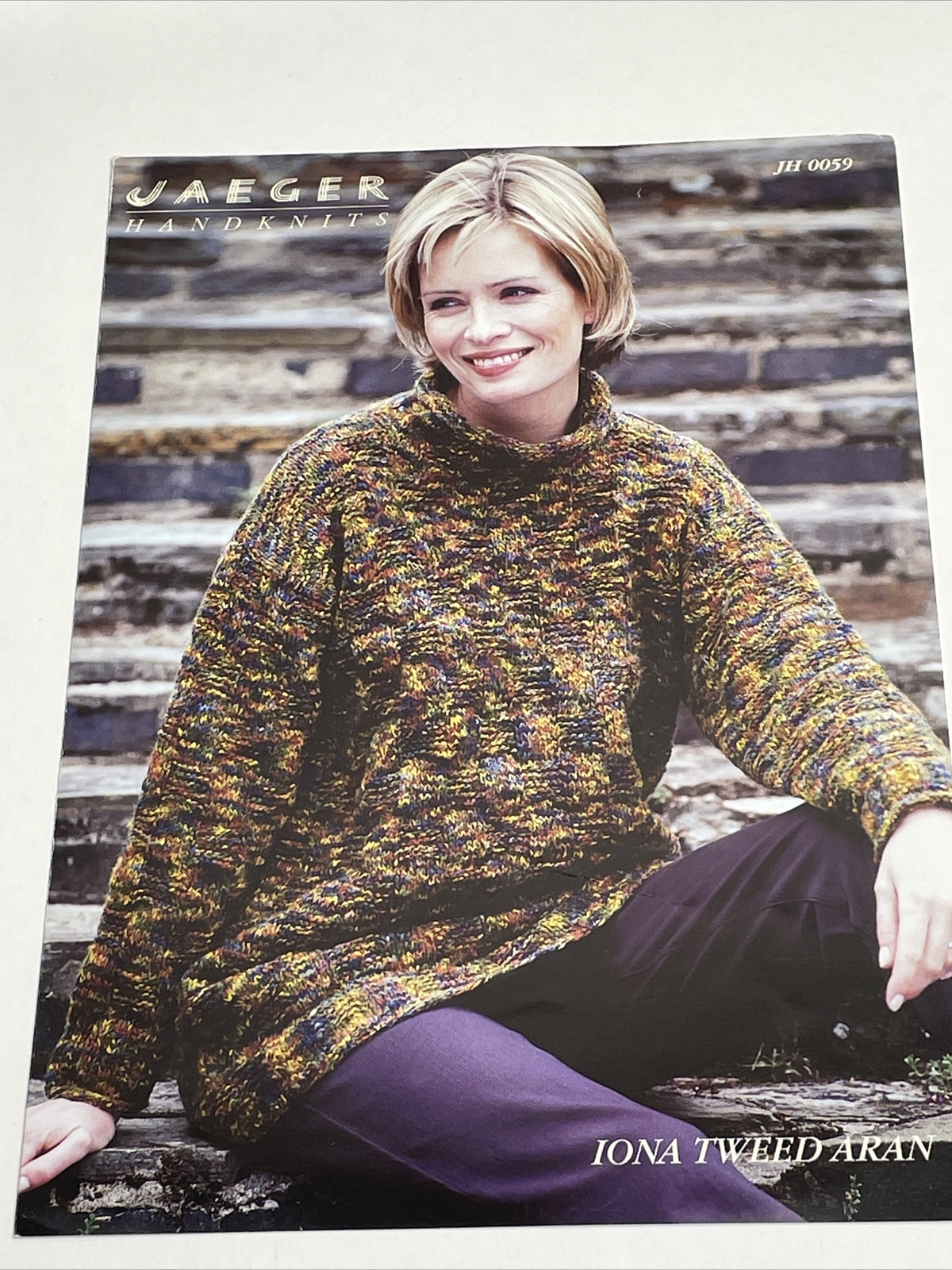 Jaeger Handknits Iona Tweed Aran Sweater Knitting Pattern JH0059