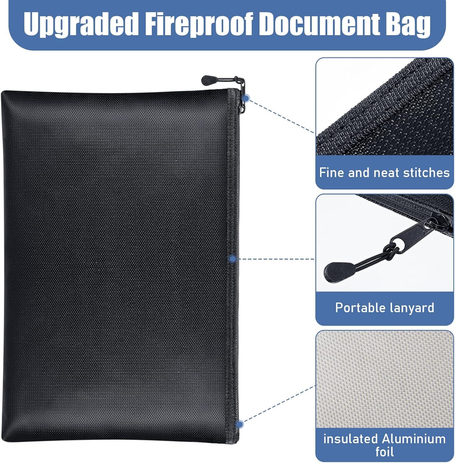 2000℉ Fire Proof Money Bag Fireproof Document Pouch Waterproof Safe Cash M Size