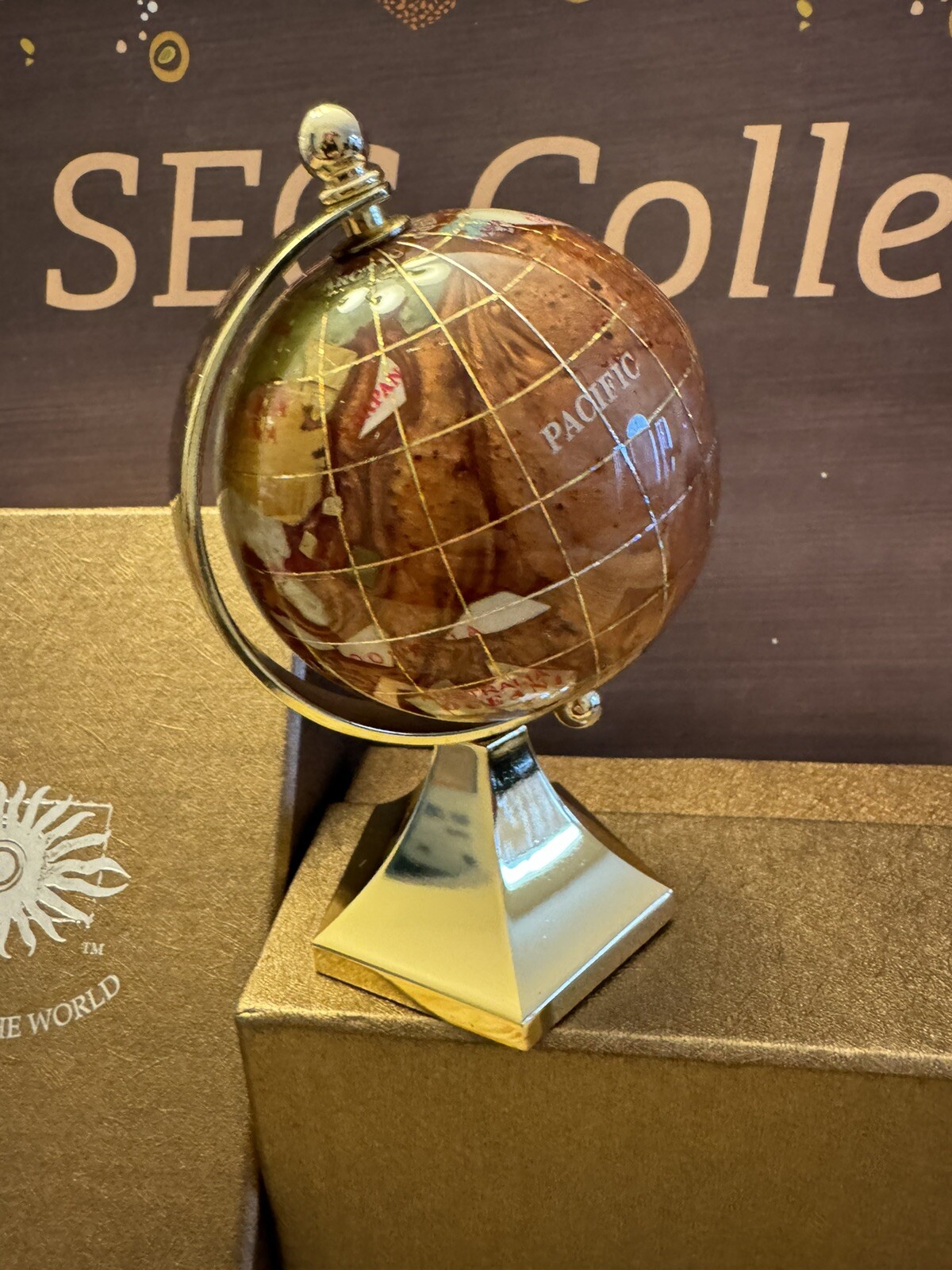 Eclipsing the World Gemstone Globe w/Box Brown Orange Earth
